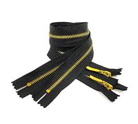 2 Piezas/Paquete Cremallera 45cm de Latón Cerrada 3#, Cremallera de Metal para Costura, Cremallera para Coser, Cremallera Negro y Dorado, (45cm, 2 uds 999