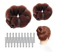 2 piezas para hacer moños para el cabello, esponja marrón para hacer moños, herramienta fácil para hacer moños con broches y banda para el cabello, estilo de moño DIY, 2 tamaños, con 20 clips en U.