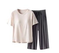 2 piezas para mujer, conjunto de pijama sexy, color liso, top con mangas y pantalones, transpirable, pijama sexy, chic, ropa de dormir cómoda, suave, ropa de interior para mujer