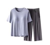 2 piezas para mujer, conjunto de pijama sexy, color liso, top con mangas y pantalones, transpirable, pijama sexy, chic, ropa de dormir cómoda, suave, ropa de interior para mujer