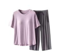 2 piezas para mujer, conjunto de pijama sexy, color liso, top con mangas y pantalones, transpirable, pijama sexy, chic, ropa de dormir cómoda, suave, ropa de interior para mujer