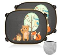2 Piezas Parasol Coche bebé con protección UV 45 x 35.5 cm con Ventosa, Parasoles Coche Bebé con 8 Ventosa, Coche para Niños Ventana Lateral Parasol Película Bosque Animales (Árbol de Animales)