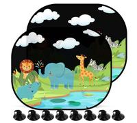 2 Piezas Parasol Coche Bebe Lateral,Parasol Coche Infantil,44x35cm Parasol de Coche con Protección UV,Patrones de Animal Salvaje,Autoadhesivo,con 8 Ventosas,para Proteger del Sol a bebés y Mascotas