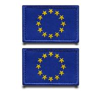 2 Piezas Parche Bandera Unión Europea Azul Parche Bordado Removible Parche Anillo Gancho Táctico Insignia Aplicación para Ropa Bolsos Mochilas Chaleco Arnés Exterior Chaqueta Jeans