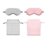 2 piezas parche en el ojo, Máscara de seda natural para dormir, Máscara de ojos súper suave Máscara para dormir con correas ajustables, Adecuado para el almuerzo, Viajes, Meditación (Pink & Grey)