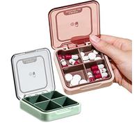 2 Piezas Pastillero Portátil de Viaje, Pastilleros de Plástico con 4 Compartimentos, Caja de Pastillas, Mini Píldoras Estuche, Pastillero Pequeño con 4 Compartimentos, Organizador de Pastillero