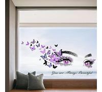 2 Piezas Pegatinas de Pared de Hermosa Chica Ojos Pegatina Mariposa Voladora Calcomanías de Pared Decoración de Flores DIY Arte Vinilo Mural para Pareja Amantes Niñas Dormitorio
