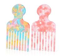2 Piezas Peines Afro para Cabello Rizado Peine con Dientes Finos Acetato Cepillo Francés Peines para Desenredar el Cabello Peine Desenredante para Peinar Pelucas y Trenzas (Rosa, Azul)