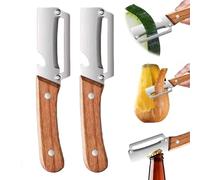 2 Piezas Pelador De Verduras Multifuncional 3 En 1, Cuchillas Afiladas De Acero Inoxidable, Con Mango De Madera Y Abridor De Botellas, Para Cocinar Verduras, Frutas, Tomate, Calabaza, Pepino