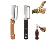 2 piezas Pelador Multifuncional 2 en 1, Pelador Verduras para Patatas y Caña de Azúcar - Cuchillo y Raspador de Cocina con Mango de Madera Antideslizante y Abridor de Botellas