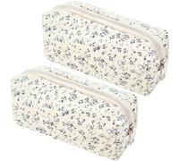 2 Piezas Pequeñas Flores Pencil Case - Gran Capacidad de Monocapa, Estuches Pequeños con Estilo Floral Fresco Material de Lona, Cremallera Suave, para Escuelas, Oficinas, Niños, Niñas, Adolescentes