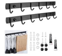 2 Piezas Percheros de Acero Inoxidable Colgador Ropa Pared con 6 Ganchos Antioxidante Universales Negros Percha Pared Perchero Baño Moderno de Gancho Ropa para Entrada Cocina Dormitorio (Negro Mate)