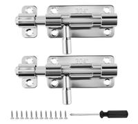 2 Piezas Pestillos Puerta 4 pulgadas con Tornillos y Destornillador, Pestillo Deslizante Acero inoxidable Plateado,Robusto y duradero cerradura puerta Seguridad, para Puerta