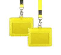 2 piezas Piel Sintética tarjeta de identificación Nombre Etiqueta Badge titular visualización horizontal con correa para cuello (amarillo)
