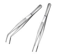 2 Piezas Pinzas de Cocina Profesionales Pinzas Chef Cocinar Acero Inoxidable Pinzas de Barbacoa para Carne Alimentos Mariscos, 20cm (Rectas+ Curvas)