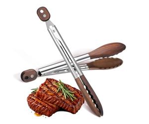 2 Piezas Pinzas de Nogal para Ensalada y Cocina, 23 y 30cm | Mango con Cierre, Apertura Ajustable, para Pasta, Barbacoa y Bufés, Juego de Dos Tamaños