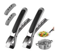 2 Piezas Pinzas para Platos con 2 Piezas Mango de Goma, Acero Inoxidable Pinzas Freidora de Aire, Antideslizante Alicates para Freidora de Aire Caliente para Platos, Cuencos, Tazas, Cacerolas (Negro)