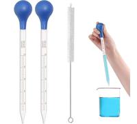2 Piezas Pipetas de 10 ml, Cuentagotas Graduadas de Vidrio con Bombilla de Succión de Goma, con Cepillo de Limpieza, Goteros Cuentagotas