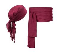 2 Piezas Pirata Accesorio Disfraz Cinturón Sash Bandana Turbante de Poliéster Apto para Fiestas Temáticas Cumpleaños Fotografía Carnaval Uso D, Burdeos