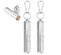 2 Piezas Pitillera Pequeña con Llavero, 12.5×2.5cm Mini Pitillera de Aluminio, Portátil, Resistente, Impermeable, Redondo Cigarrillos Caja para Hombres y Mujeres, para Viajes y Uso Diario, Plata