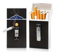 2 Piezas Pitilleras para Cigarrillos con Encendedor Electrónico Recargable Sin llama, Cajetillas para Cigarrillos Metal, Pitilleras para Cigarrillos para Mujer Hombre Regalo Ideal