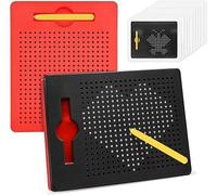 2 Piezas Pizarra Educativa Magnética, Tableros de Dibujo Magnéticos para Niños, Pizarra Magnética Portátil con Rotulador y Bola de Acero, Juguete Educativo Pizarra Magnetica Infantil (Negro+Rojo)