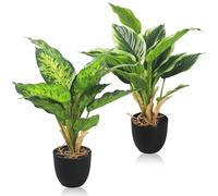 2 Piezas Plantas Artificiales en Maceta, 37cm, Plantas Artificiales Interior, Fácil de Cuidar Plantas de Plastico Decorativas para Hogar, Oficina, Cocina, Baño, Decoración de Estante de Mesa