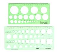 2 piezas plantillas de dibujo geométricas verdes,medición, plantillas de plástico para medir reglas círculo geométrico estilos diferentes, adecuado oficina, la escuela