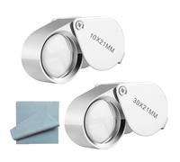 2 Piezas Plata Lupa de Bolsillo Metálica, 10x/30x Gran Aumento Lupa de Joyero, Lupas de Gran Aumento Joyería, Plegable Pequeña de Bolsillo para Piedras Preciosas, Diamantes, Plantas