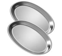 2 Piezas Plato Ovalado de Aperitivos de Acero Inoxidable, 27x17x15 | Color Plata, Bordes Suaves y Resistentes, Servicio Versátil para Fiestas, Reuniones y Bufé