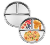 2 Piezas Platos Acero Inoxidable con Compartimentos Infantil Platos con 3 División Bandejas para Porciones Controlados de 23 cm para Camping Picnic Restaurante o Uso Diario