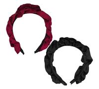 2 Piezas Plisadas Diademas De Bordes Ancho, Mujer, Satén, Retro, Versátiles (Negro, Rojo)