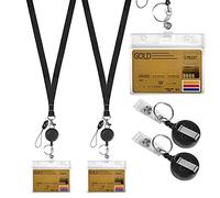 2 Piezas Porta Credencial Retráctil con Cordón para el Cuello, Portatarjetas Llavero Extensible y Funda para Tarjeta Identificación Uso Ideal para Oficina y Estudiantes Impermeable y Resistente