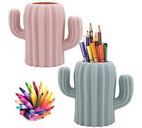 2 Piezas Porta Lápices para Bolígrafos, Portalápices de Escritorio, Organizador de Brochas de Maquillaje, Creativo Gracioso Forma de Cactus Titular de La Pluma para Escritorio, Tocador (Rosa, Verde)