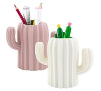 2 Piezas Porta Lápices para Bolígrafos, Portalápices de Escritorio, Organizador de Brochas de Maquillaje, Creativo Gracioso Forma de Cactus Titular de La Pluma para Escritorio, Tocador (Blanco, Rosa)