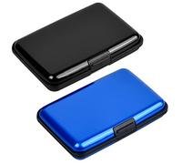 2 Piezas Porta para Tarjetas de Visita de Aluminio Negro y Azul Tarjetero Portátil Titulares de Tarjetas de Crédito Estuche para Tarjetas de Visita Negocios Tarjeta de Crédito Tarjeta de Identidad