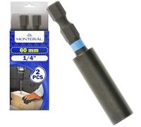 2 Piezas Porta Puntas Atornillador Magnetico 1/4" x 60 mm - Portapuntas Magnético para Taladro y Atornillador - Fabricado en Acero al Cromo Vanadio con Dureza HRC 50-56 y Acero Inoxidable - MONTERAL