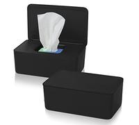 2 Piezas Porta Toallitas Bebe, Caja para Toallitas Húmedas con Tapa Sello Caja para Toallitas rectangular, Dispensador de Toallitas Húmedas para Inodoro, Baño- Negro