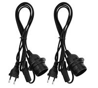 2 Piezas Portalámparas con Interruptor E27, Casquillo E27 con EU Enchufe e Anillo de Rosca e Cable de Alimentación 1,8 m, Base de Lámpara con Adaptador para Candelabro Colgante (Negro)