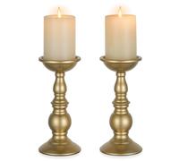 2 piezas portavelas de pilar dorados, candelabros dorados más ideales para velas de pilar de 7,6 cm, regalos para bodas, fiestas, hogar, spa, reiki, velas votivas (2 x L)