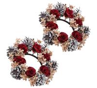 2 Piezas Portavelas Navideño de Interior 8cm, Plástico, para Velas | Anillo Decorativo de Temporada, Estilo Boho Rústico, Centro de Mesa, para Repisas y Entrada
