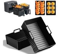 2 Piezas Premium Molde Silicona Freidora de Aire para Ninja AF400EU Foodi Freidora de Aire Con Compartimento Doble, Air Fryer Accesorios para Cosori 8.5L, MasterPro 9L Bandeja 8-10L