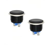 2 Piezas Pulsador 22 mm 12V, Interruptor Pequeño Momentáneo de Aluminio, 1NO SPST con Terminal de Tornillo, Interruptor 12V Impermeable, Pulsadores Eléctricos (Negro)