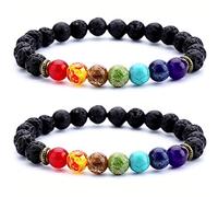 2 Piezas Pulsera de Cuentas de Lava,NewChiChi Difusor de Aceite Esencial de 8 mm,Pulseras de Cuentas Elásticas de Roca de Obsidiana,Piedra Natural para Curar,Meditación,Aromaterapia,Mujeres y Hombres