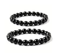 2 Piezas Pulsera de Obsidiana Negra Natural, Pulsera de Turmalina, Pulsera de Piedras Naturales Unisex