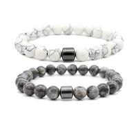 2 piezas Pulsera de perlas chakra fabricada de ónix y piedra volcánica, pulsera energética con perla de jaspe de colores, pulsera de yoga para hombres y mujeres