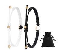 2 Piezas Pulseras De Amor En Blanco Y Negro, 1 Pieza Bolsa De Terciopelo Negro, Pulsera De La Amistad, Pulsera De La Amistad Tejida, Pulsera Estilo Bohemio