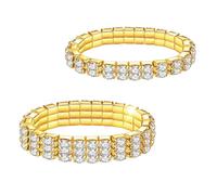 2 Piezas Pulseras de Diamantes de Imitación,LucBuy Brazalete Elástico de Tenis de Diamante,Joyería de Pulsera Apilable Nupcial de Cristal Plateado,Pulsera de Banda de Fiesta de Boda para Mujeres (A5)