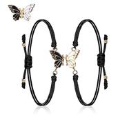 2 Piezas Pulseras de la Amistad con Mariposas, Ajustable, Colgante de Mariposa, Pulseras para Parejas, Tejido, Mujer Niña Regalo, Pulseras a Juego Pareja, Pulseras a Juego Amistad (Blanco y Negro)