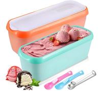 2 Piezas Recipientes para Helados con 3 Cucharas, Contenedores de Hielo para Helados de 1,5 litros, Recipientes de Almacenamiento Congelador con Tapa de Silicona, Sin BPA para Accesorios de Cocina